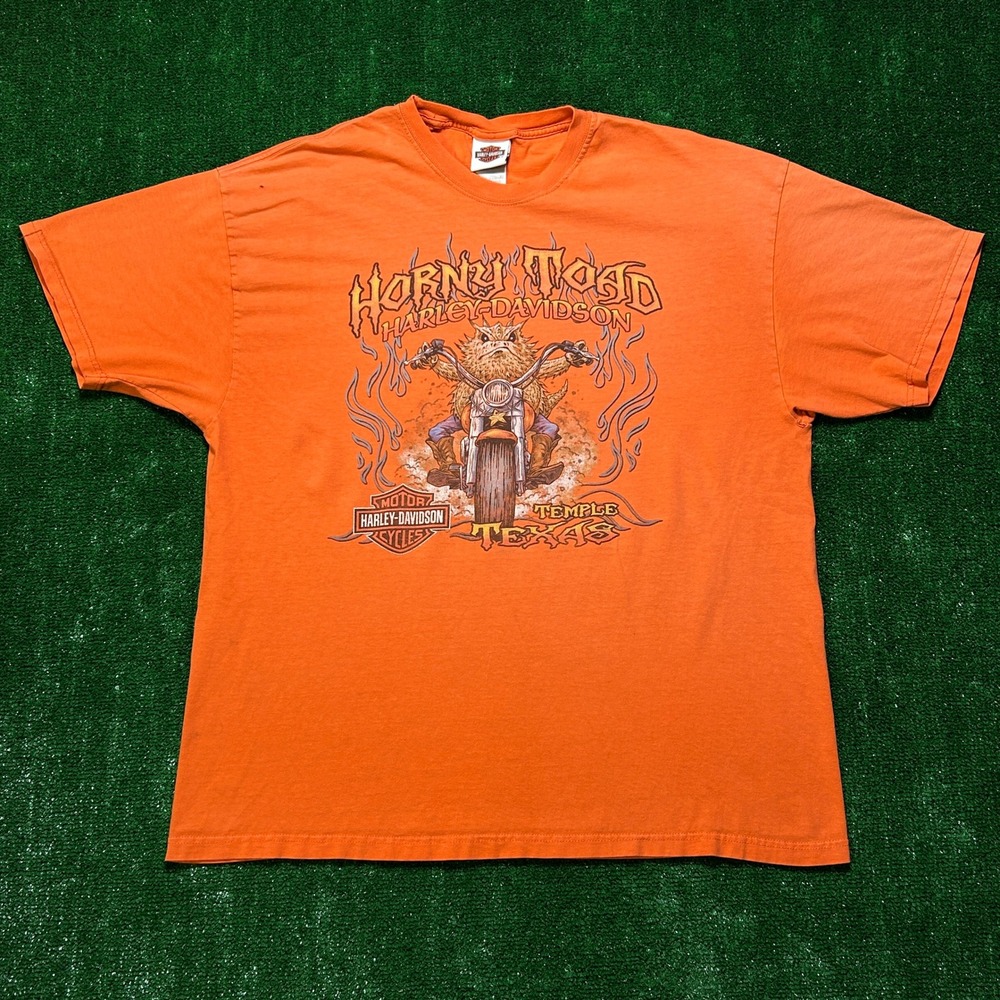 Harley-Davidson T-Shirt Horny Toad Temple Texas‎ Vintage 2007 Orange 2XL